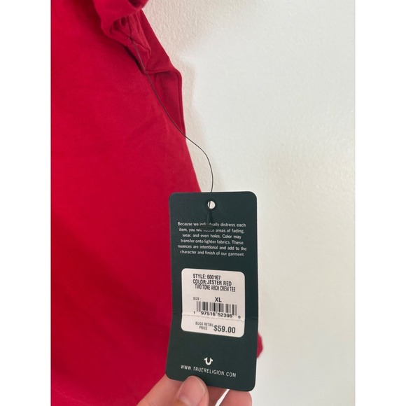 New True Religion Two Tone Arch Crew Tee – Jester Red – Size XL - Picture 2 of 4
